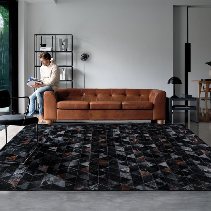 Dywan Patchwork Skóra bydlęca Miękka Naturalna Okrągły Ręcznie Robiony Łatwy Do Czyszczenia Salonu Minimalistyczny Futro Duży