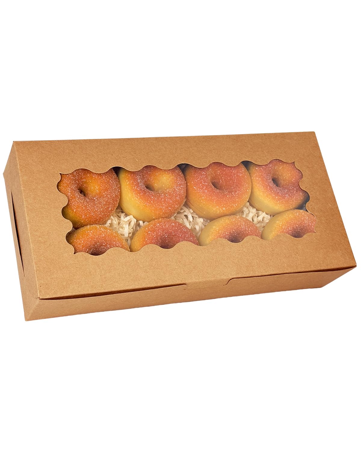 qiqee 50 Packs Brown Cookie Box with Window 12x5.5x2.5 Inch Two Uses Pastry Biscuit Bakery Box For Packaging