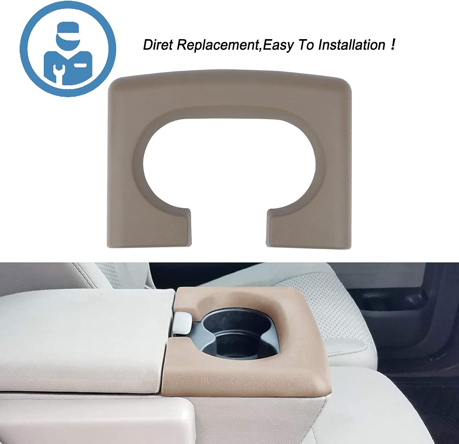 ONER Center Console Cup Holder Replacement Pad, Bench Seat Center Console Cupholder Armrest Pad,Include 2pcs Coasters,Compatible with 2004-2014 Ford F-150 (Tan)