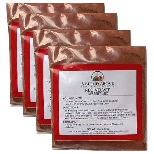 Mezcla de postre de terciopelo rojo, mezcla de pastel de queso sin hornear (paquete de 4)