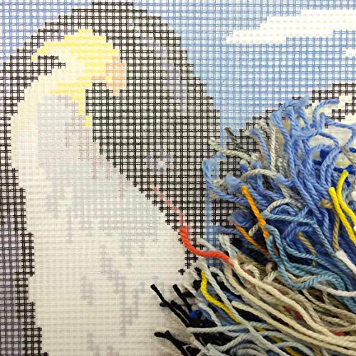 Image of Brvsk Ferine Stamped Cross-Stitch Kit for Adults and Beginners - Penguins in Love 16″ x 16″ with Clear, Precise Printed Design on Cotton Canvas; Includes 2 Needles, Yarn, and Easy-Read Chart