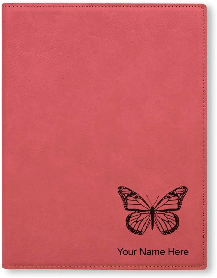 Large 9.5" X 12" Portfolio Notepad, Monarch Butterfly, Personalized Engraving Included (Pink)