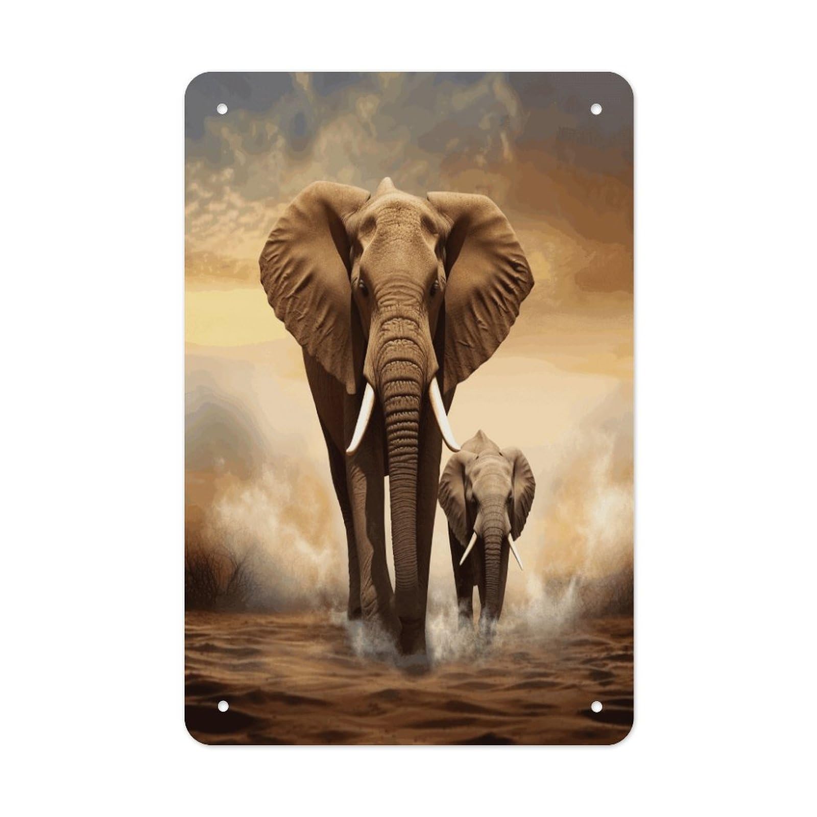 Elephant And Baby Elephant Metal Tin Sign Wall Decor Funny Retro Sign Weatherproof Metal Wall Art for Indoor Or Outdoor Retro Tin Signs for Kitchen Office Home Bar Decor 11.8 X 7.9 Inch