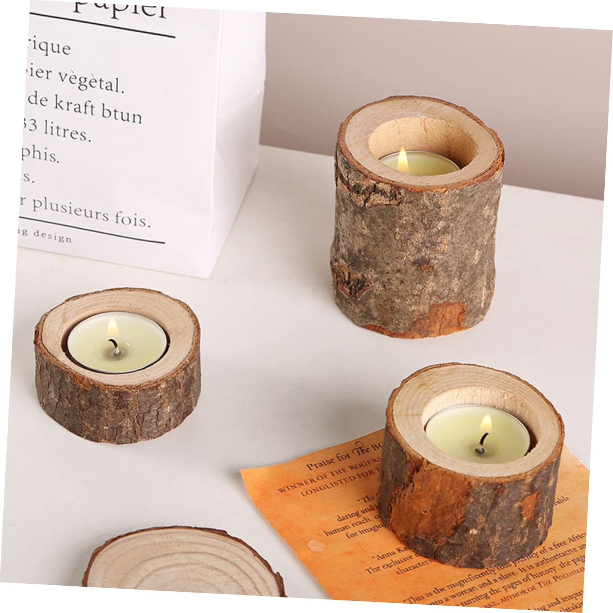 ULTECHNOVO 5 Set Portacandele A Palo Cenare Lumini Lumino Soia Moderno Tè Portacandele Tealight Titolare Della Candela Votiva Porta Tealight Votivo in Legno Di Legno 2 Pezzi*5