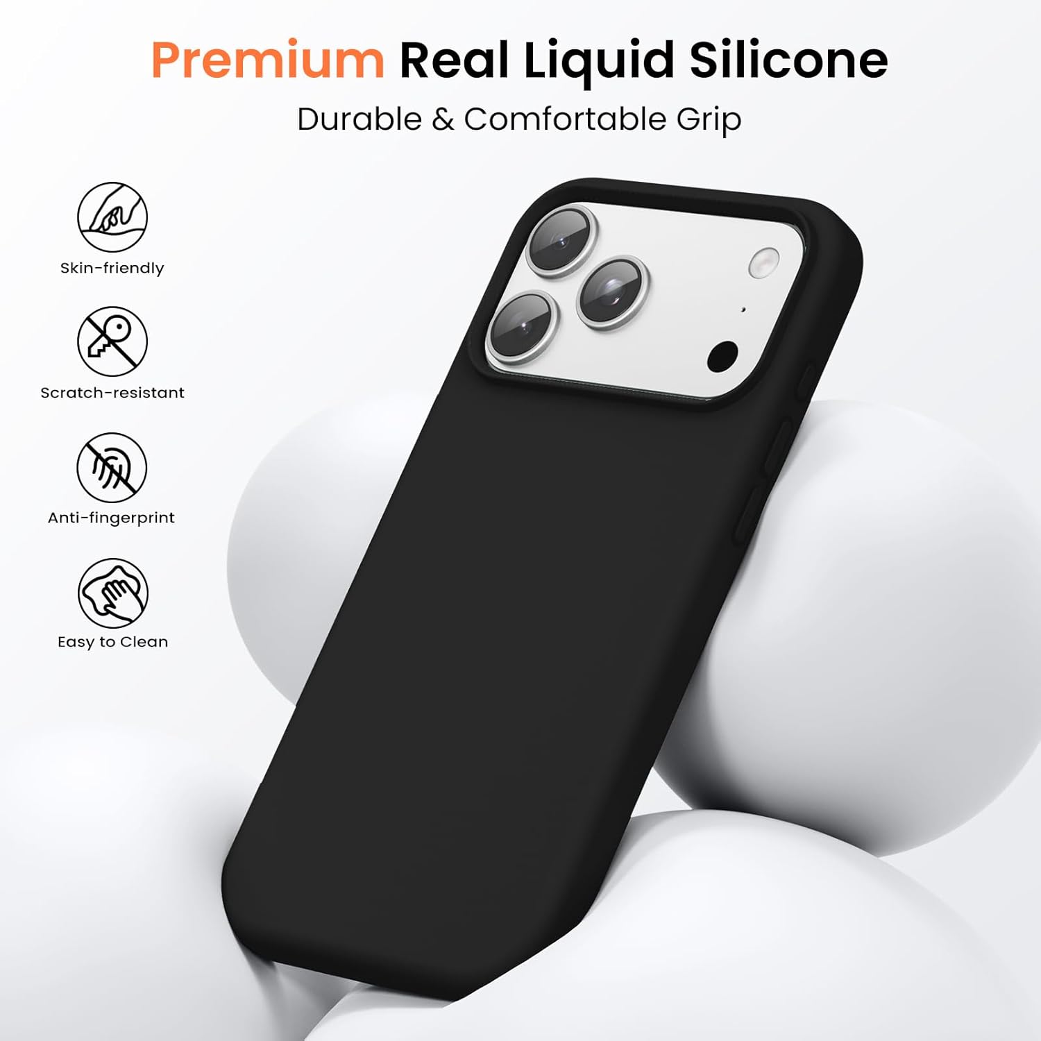 OuXul Designed for iPhone 17 Pro Max Case,Shockproof Liquid Silicone Protective Phone Case with Soft Anti-Scratch Microfiber Lining, Ultra Slim Drop Protection Phone Cover 6.9 inch (Jet Black) - Image 2