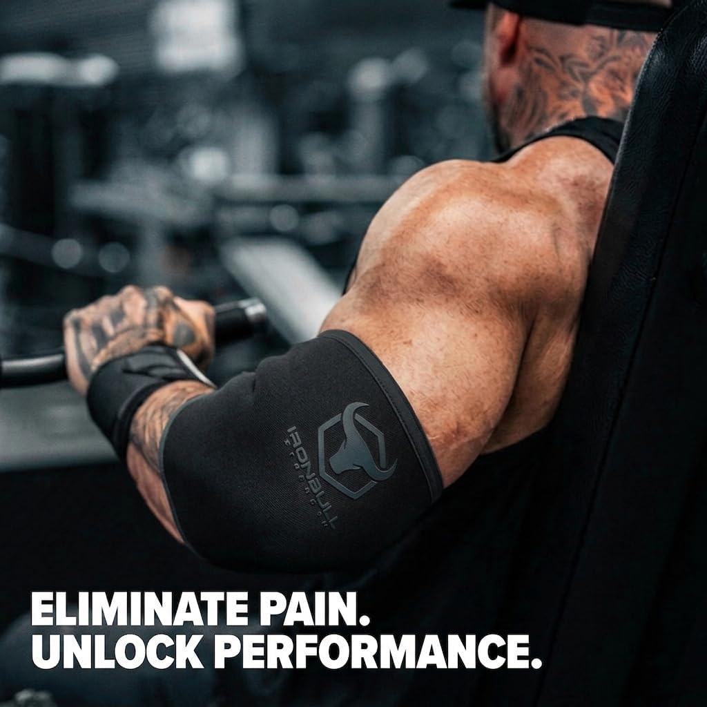 Elbow Sleeves 5mm (1 Pair) - High Performance Elbow Sleeve Support for Weightlifting, Weight Training & Powerlifting - Best Compression Straps - for Men and Women (Medium, Black/Black)