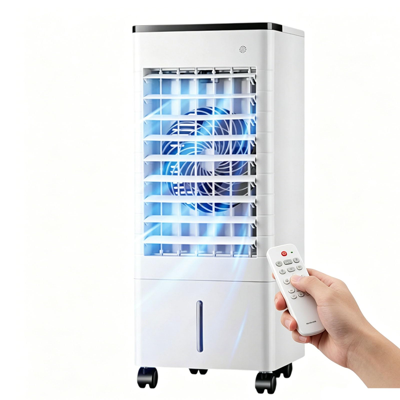 Raffreddatore d'Aria, Portatile 3-in-1 da 9l, Timer di 15 Ore, 3 Impostazioni di Velocità, Oscillazione a 90° con 4 Cristalli di Ghiaccio, Raffreddamento a Basso Consumo Energetico per Uso Interno e i
