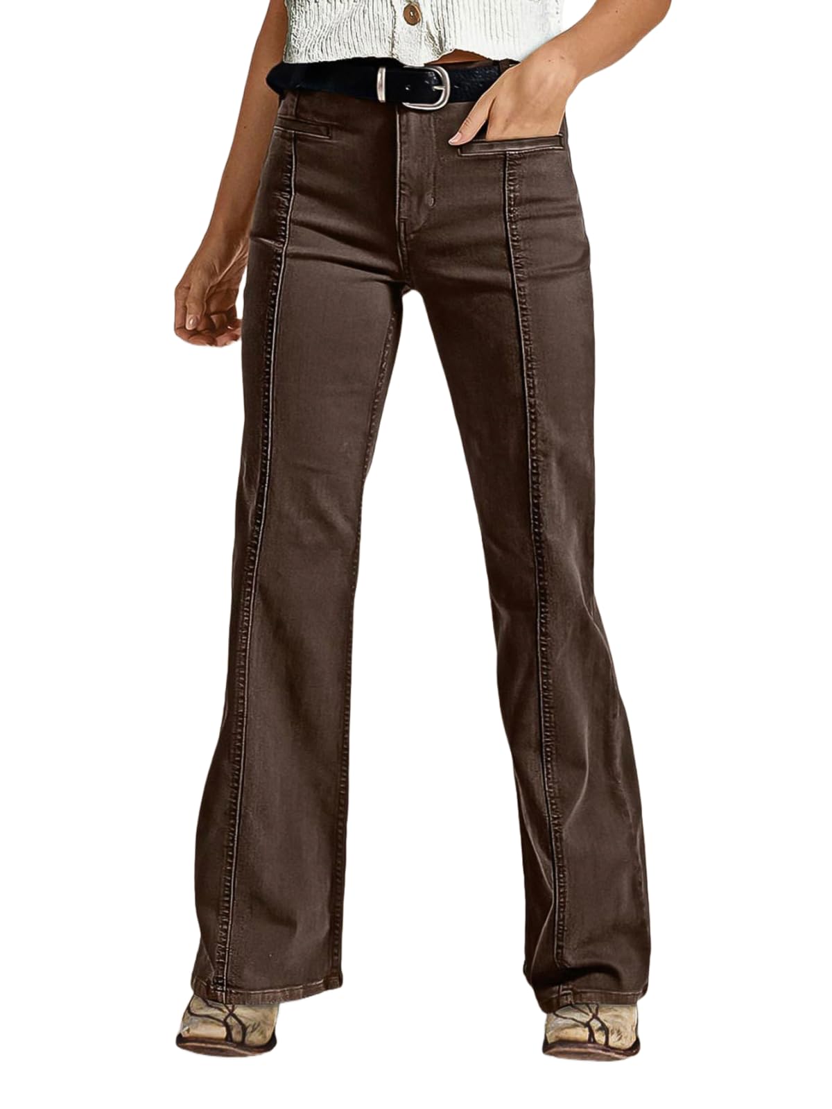 Flamingals Bootcut Dress Pants for Women Mid Rise Solid Stitch Front 90s Casual Stretchy Pants Without Belt