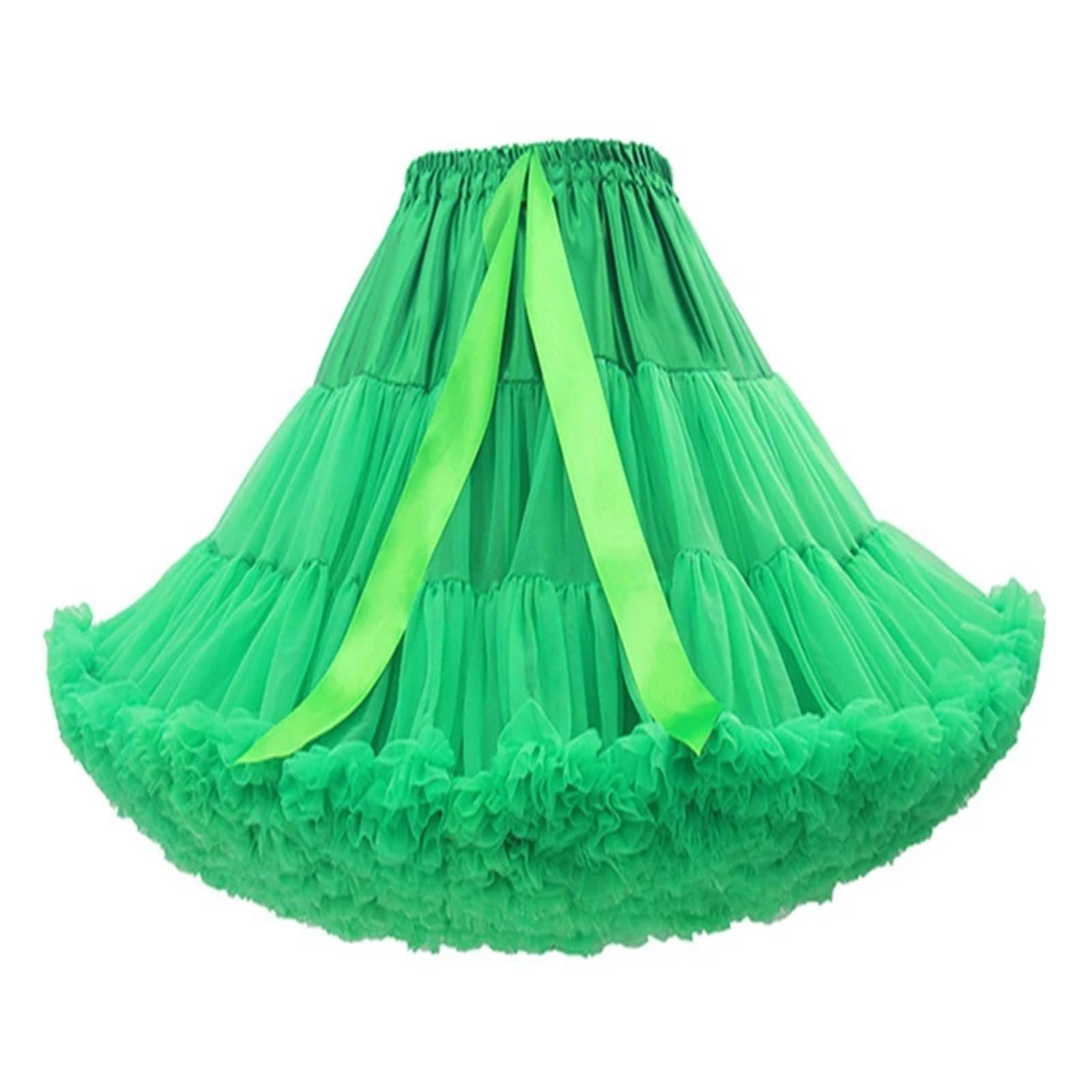 BOJHGO Knee Length Women's Soft Puffy Tulle Petticoats Lolita Ballet Dance Pettiskirts Costume Tutu Skirts Layered Underskirt 55CM Long(Green)