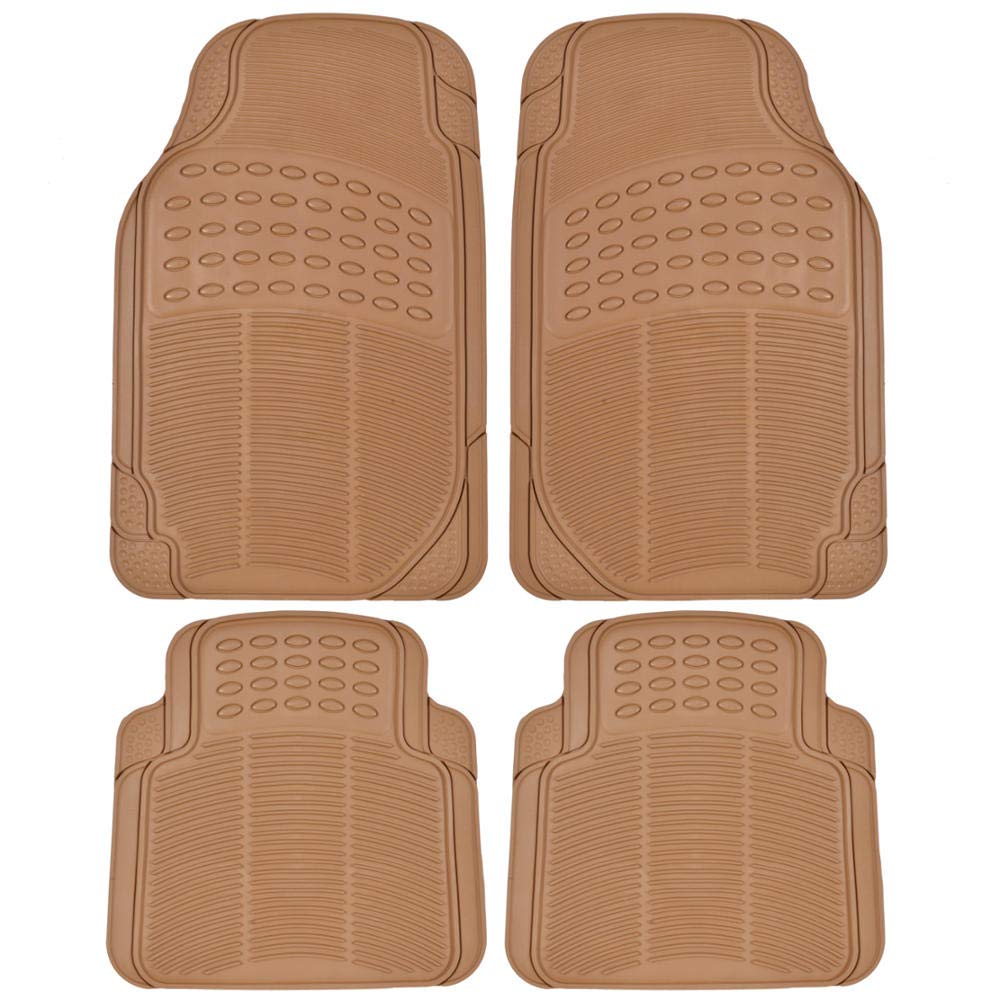 BDK Beige Heavy Duty Front & Rear Rubber Floor Mats Universal Liners for Car SUV Van & Truck, All Weather Protection with Anti-Slip Nibs, Fit Contours of Most Vehicles
