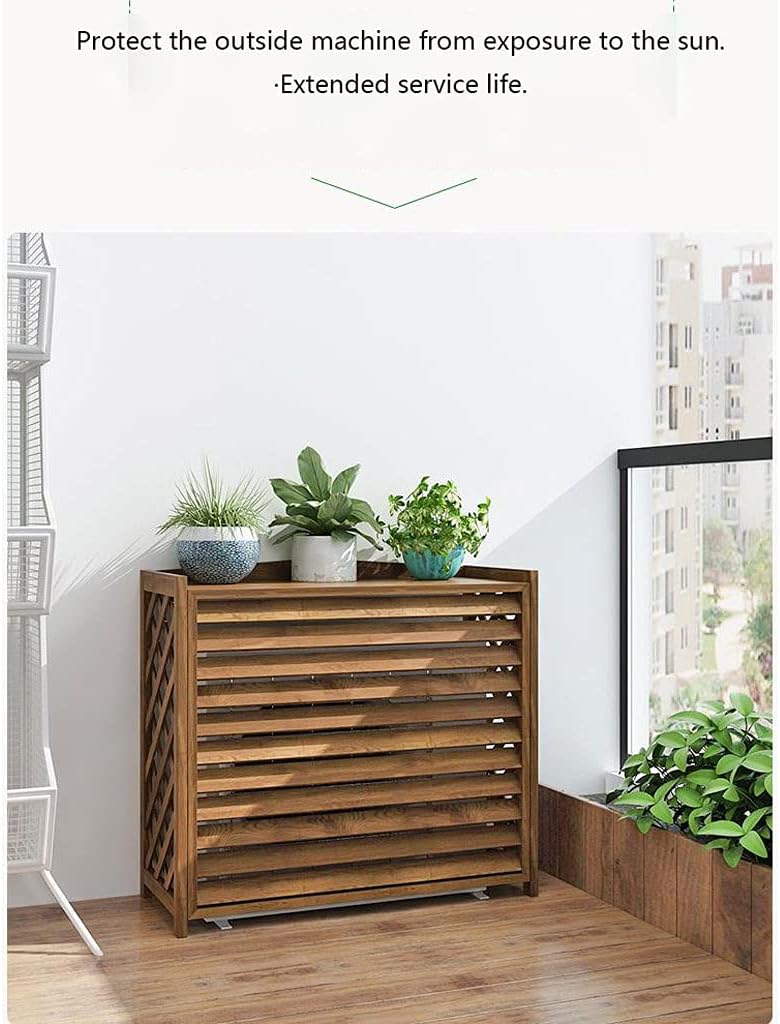 Air Conditioner Cover,Wooden air Conditioner Cover Outdoor air Conditioning Rack Frame Radiator Cover,with Blinds Grid Design,Easy to Care,Windproof and Rustproof, Easy to Install,for Outdoor use