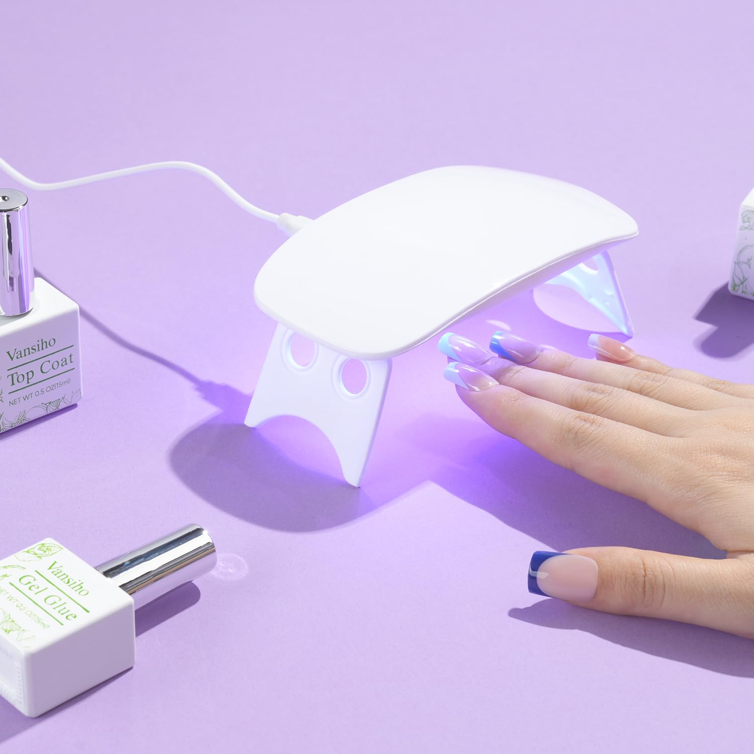 Kit de uñas de gel francesas – Kit de uñas a presión de punta francesa de almendra media, gel de uñas y lámpara de uñas para regalo y arte de uñas DIY 2