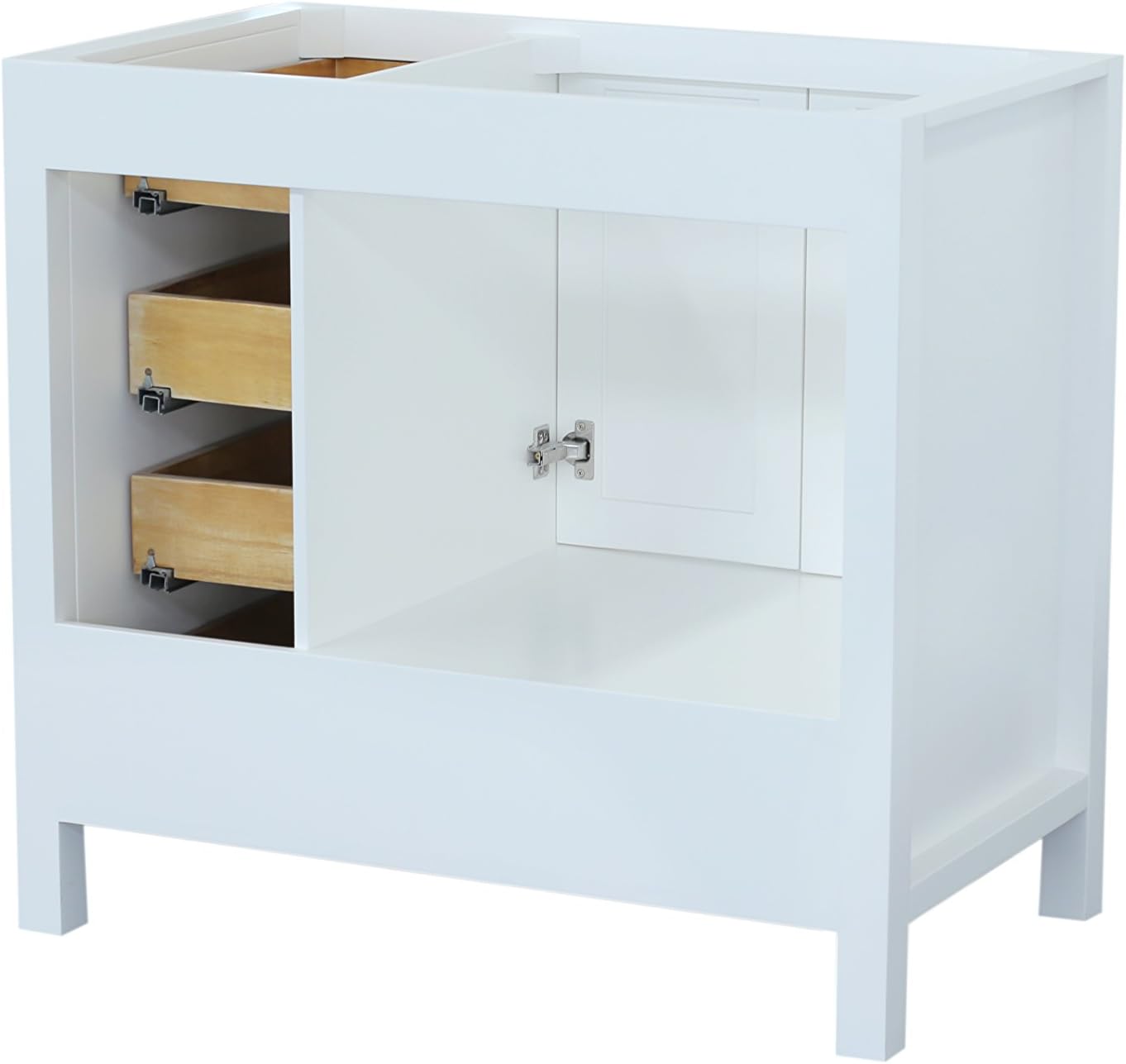 ARIEL Cambridge A037S-L-BC-WHT 36" Inch Single Left Offset Solid Wood White Bathroom Vanity Base Cabinet with Two Soft-Closing Doors and Five Self-Closing Drawers