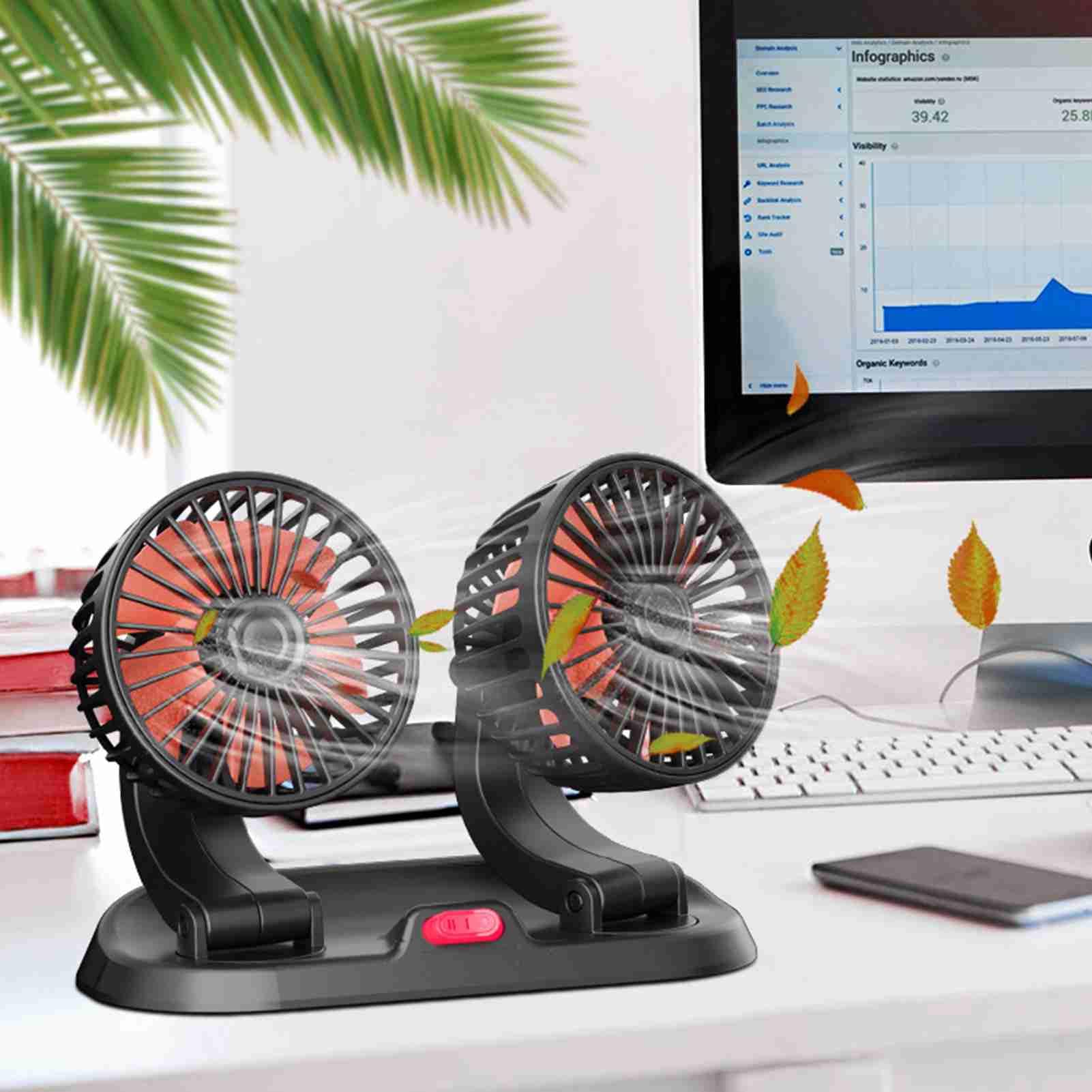 Ventilateur Voiture Ventilateur de Refroidissement de Voiture Double TêTe Connecteur Allume-Cigare RéGlable Circulateur d'air Multifonction pour VéHicules (Type 24V)