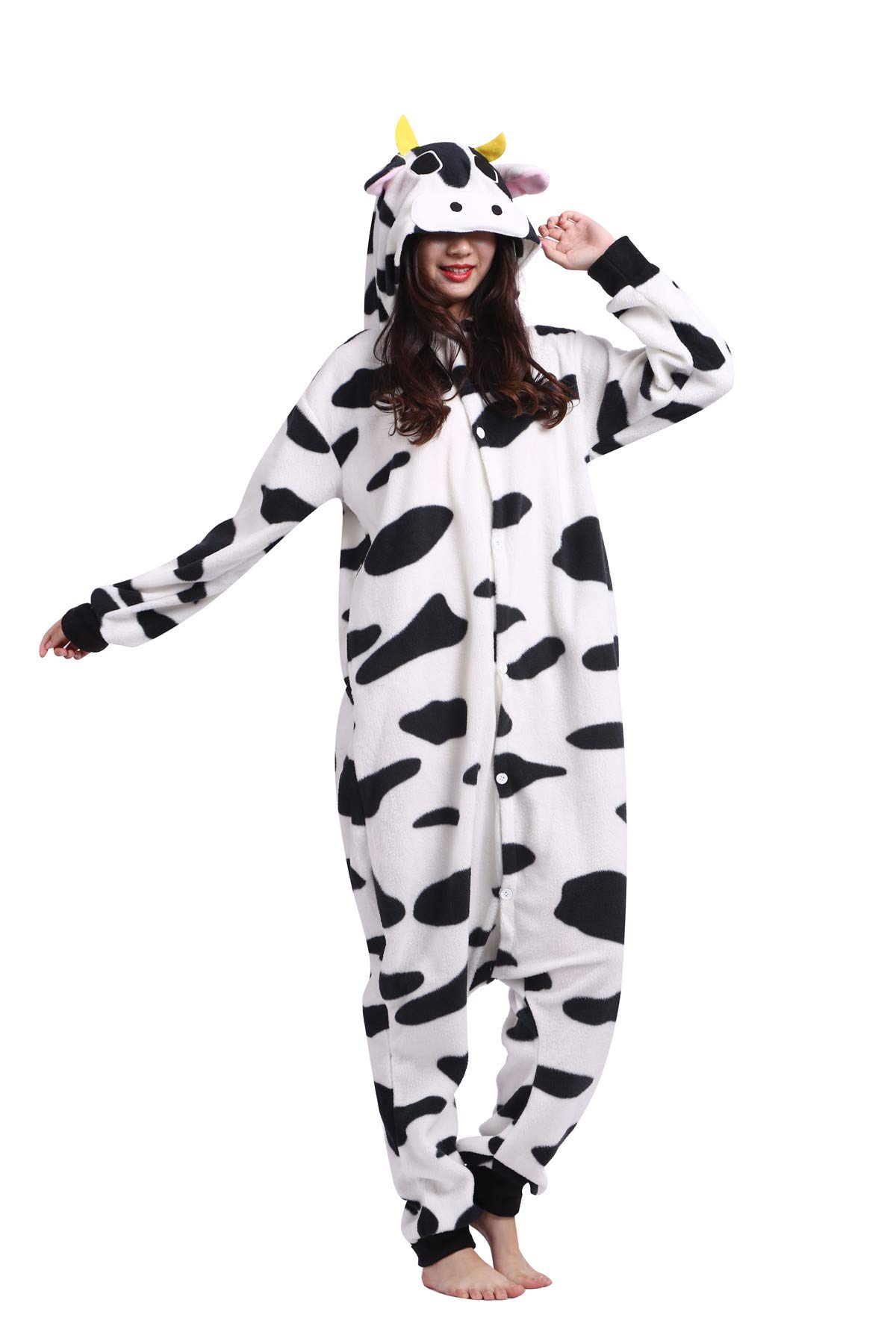 Adult Pajamas Onesie Cow Cartoon Animal Cosplay Sleepsuit for Unisex