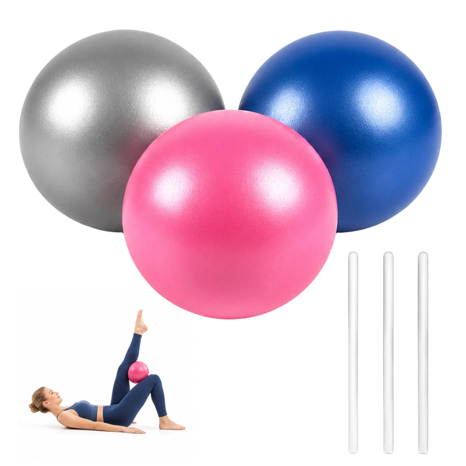 GYTFOG 3Pcs Pilates Ball, Small Pilates Ball for Yoga and Exercise, Mini Yoga Balls with Air Tubes, Soft Pilates Balls for Yoga, Pilates, Core Training, Physical Therapy and Balance