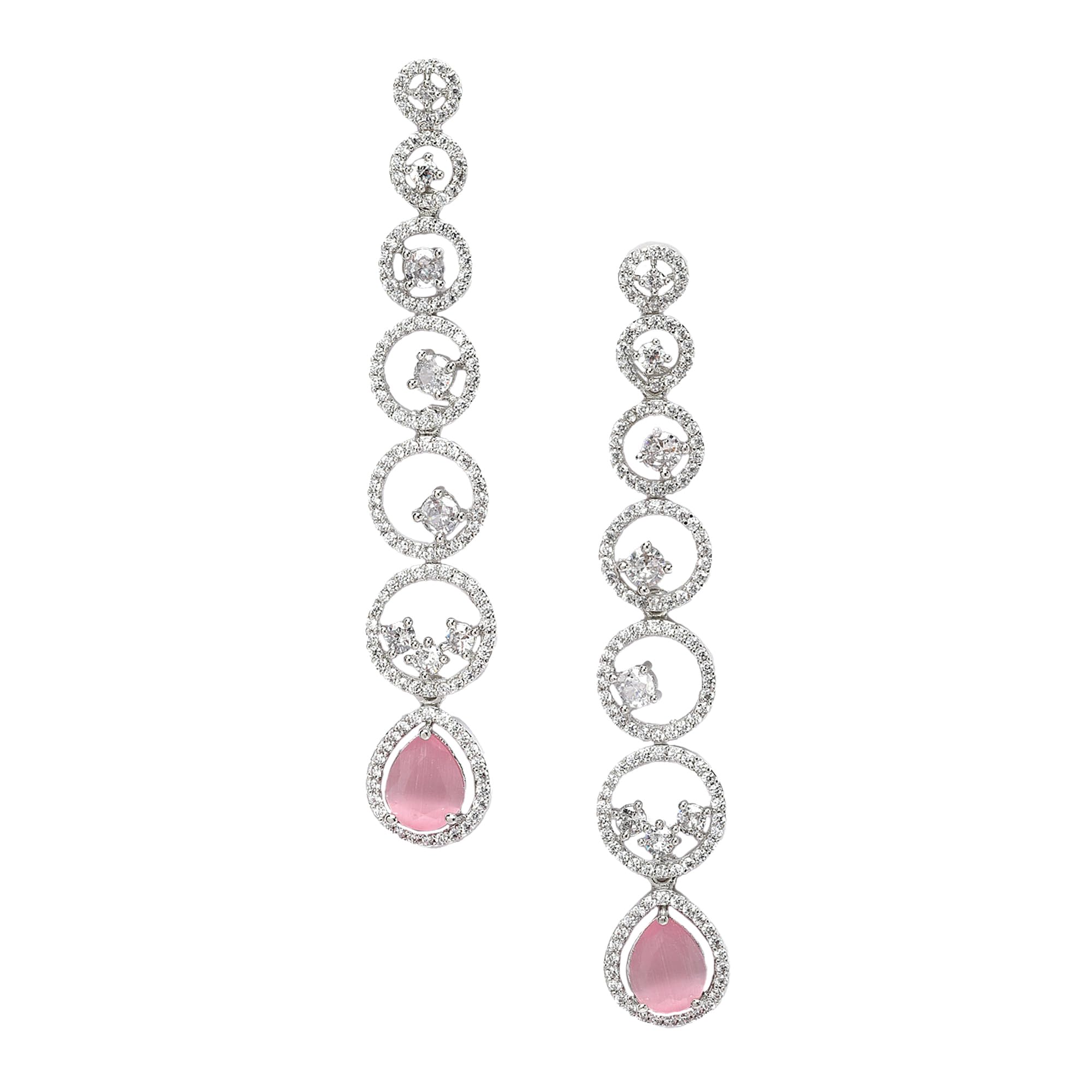 Zeneme Oxidised Silver-Plated American Diamond studded Circular Shaped Drop Earrings (Pink) (B0C1JMRCL8) Amazon Price History, Amazon Price Tracker