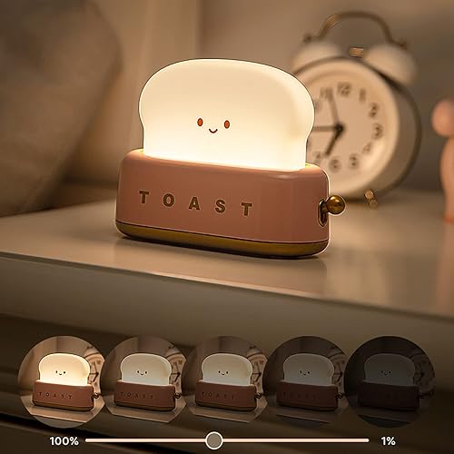 Miniatura 5 de Bonita lámpara de tostadora para decoración de escritorio, pequeña luz LED regulable para tostadas y pan, luz nocturna recargable, luz portátil con