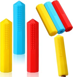 Eersida 6 Pieces Sensory Chew Pencil Toppers Set Chewable Pencil Toppers Oral Motor Needs(Red,Blue,Yellow)