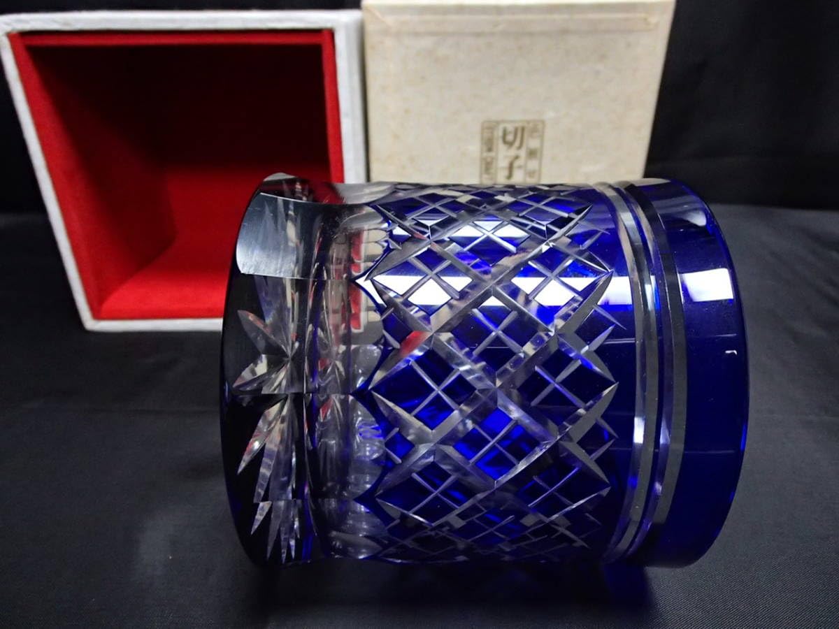 Amazon | オールド HIROTA GLASS JAPAN 靑色被せ硝子切子 BYRON CRAFT