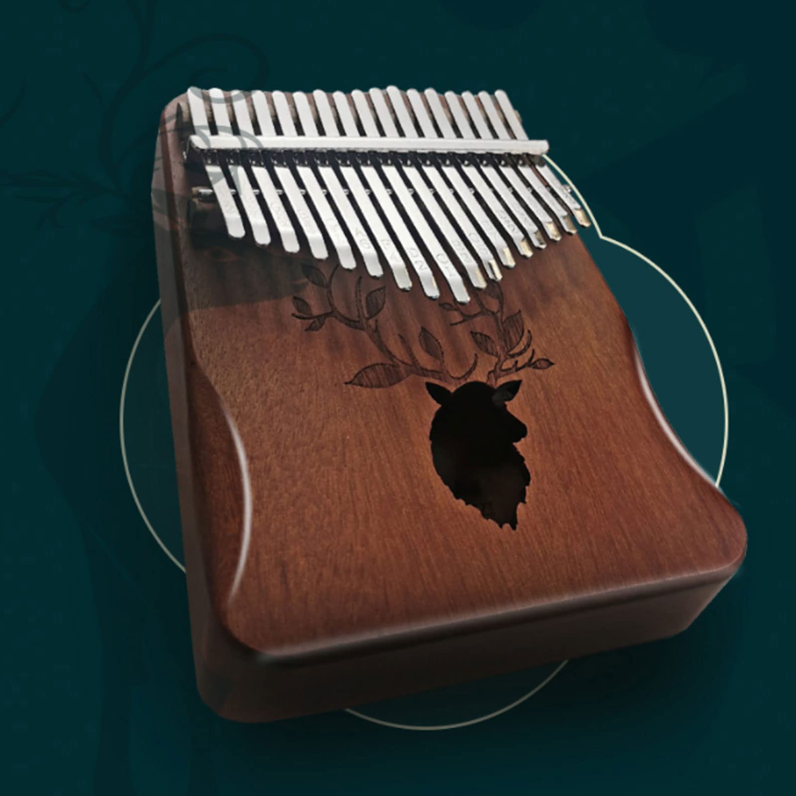 Suono Squisito Strumento Musicale per Pianoforte a Pollice in Mogano a 17 Tasti ， Squisito Motivo a Doppio Cervo ， per Elementi Musicali Portatili per Principianti Facile da Giocare