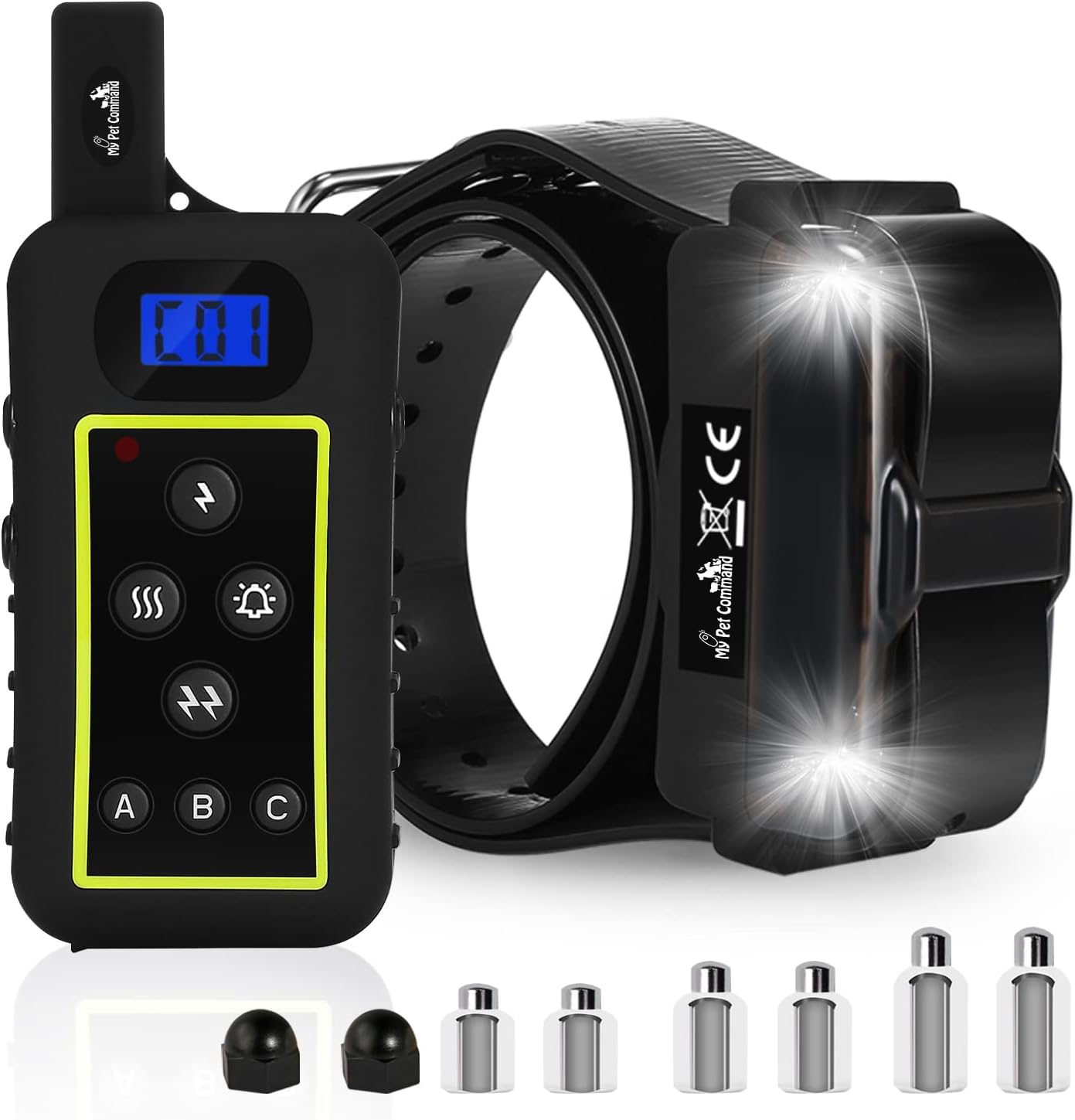 My Pet Command 1.25 Mile (6600 Ft) Long Range Dog Training Collar Safe Shock Collar with Remote Shock,Vibrate,Tone and Flashing Beacon Lights Waterproof Rechargeable Dog Hunting add Up to 3 Collars