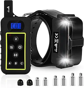 My Pet Command 1.25 Mile (6600 Ft) Long Range Dog Training Collar Safe Shock Collar with Remote Shock,Vibrate,Tone and Flashing Beacon Lights Waterproof Rechargeable Dog Hunting add Up to 3 Collars