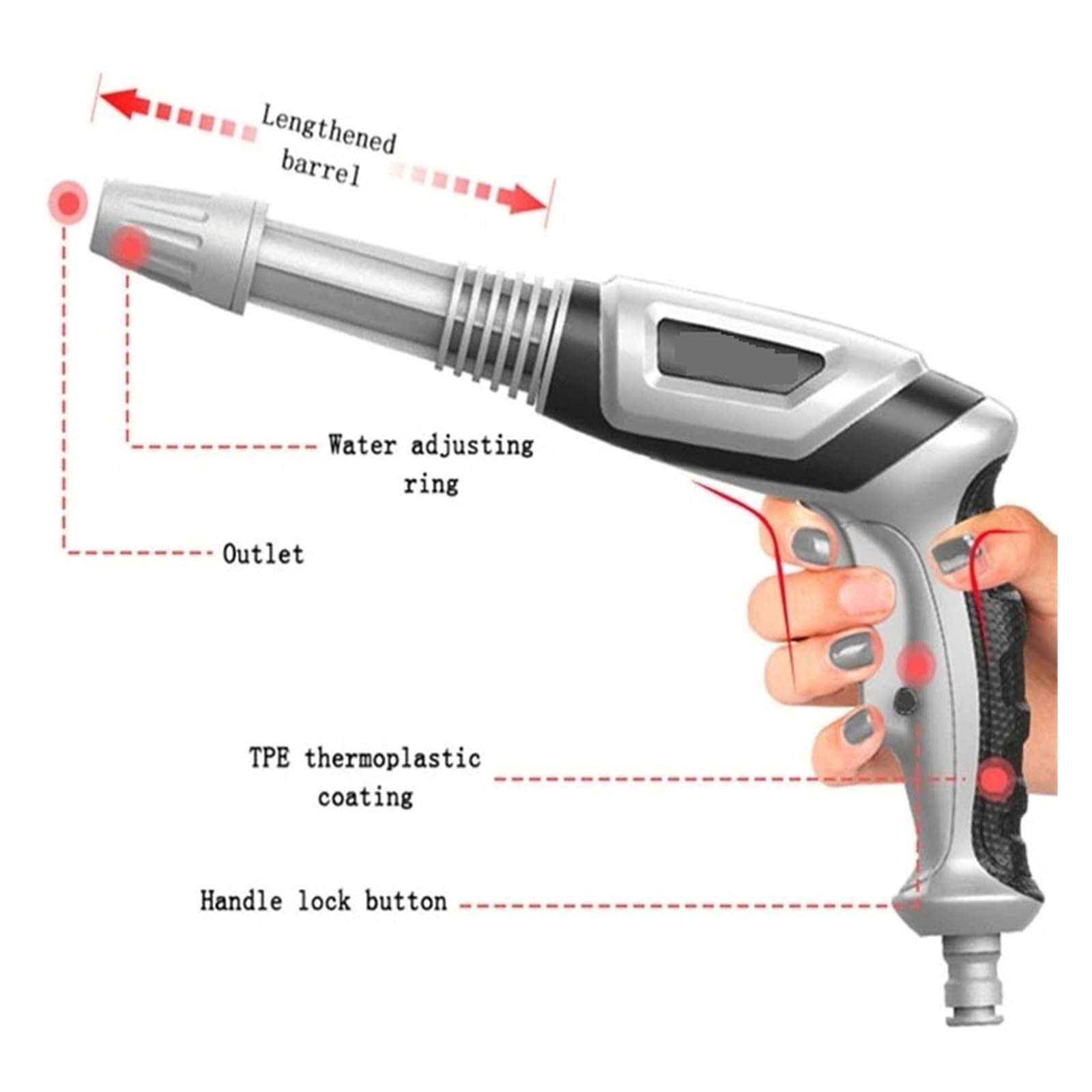 Pistola pulverizadora con manguera Boquilla, Boquilla de agua alta presión Metal ajustable, limpieza riego jardín for motocicleta y coche