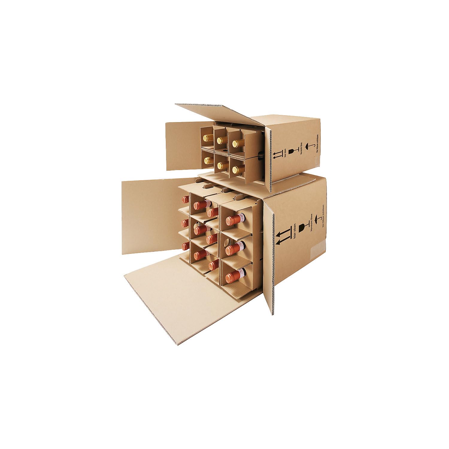 ratioform | Flaschenkarton Post/DHL/UPS | für 0,75 l bis 1 l-Flaschen | VE 20 Stk | Innenmaße 134 x 134 x 321 mm | für 1 Flasche