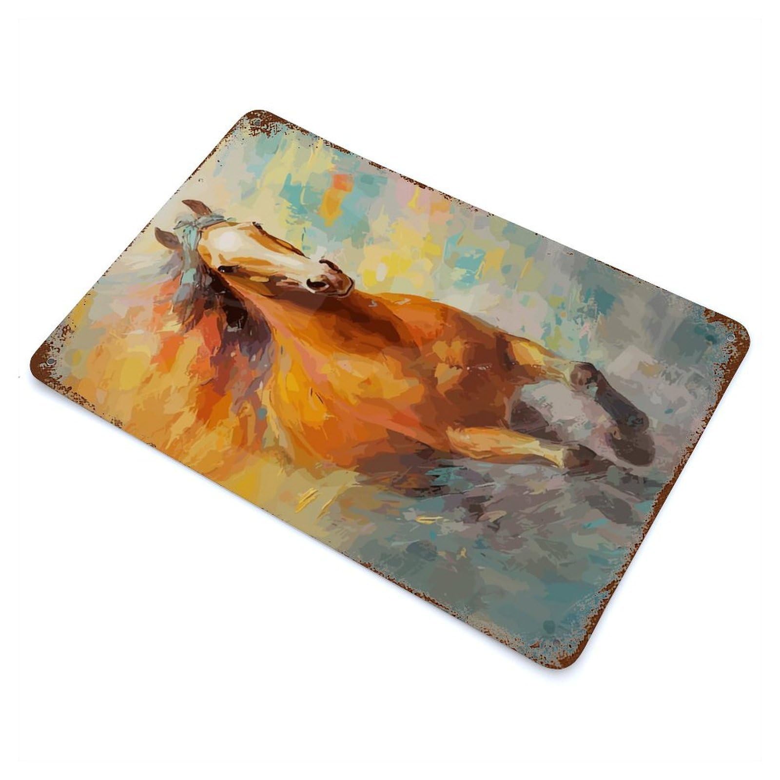 Distressed Metal Wall Sign with Horse Design 11.8"x7.9", for Living Room, Hallway And Home Decor, Vintage Wall Decor