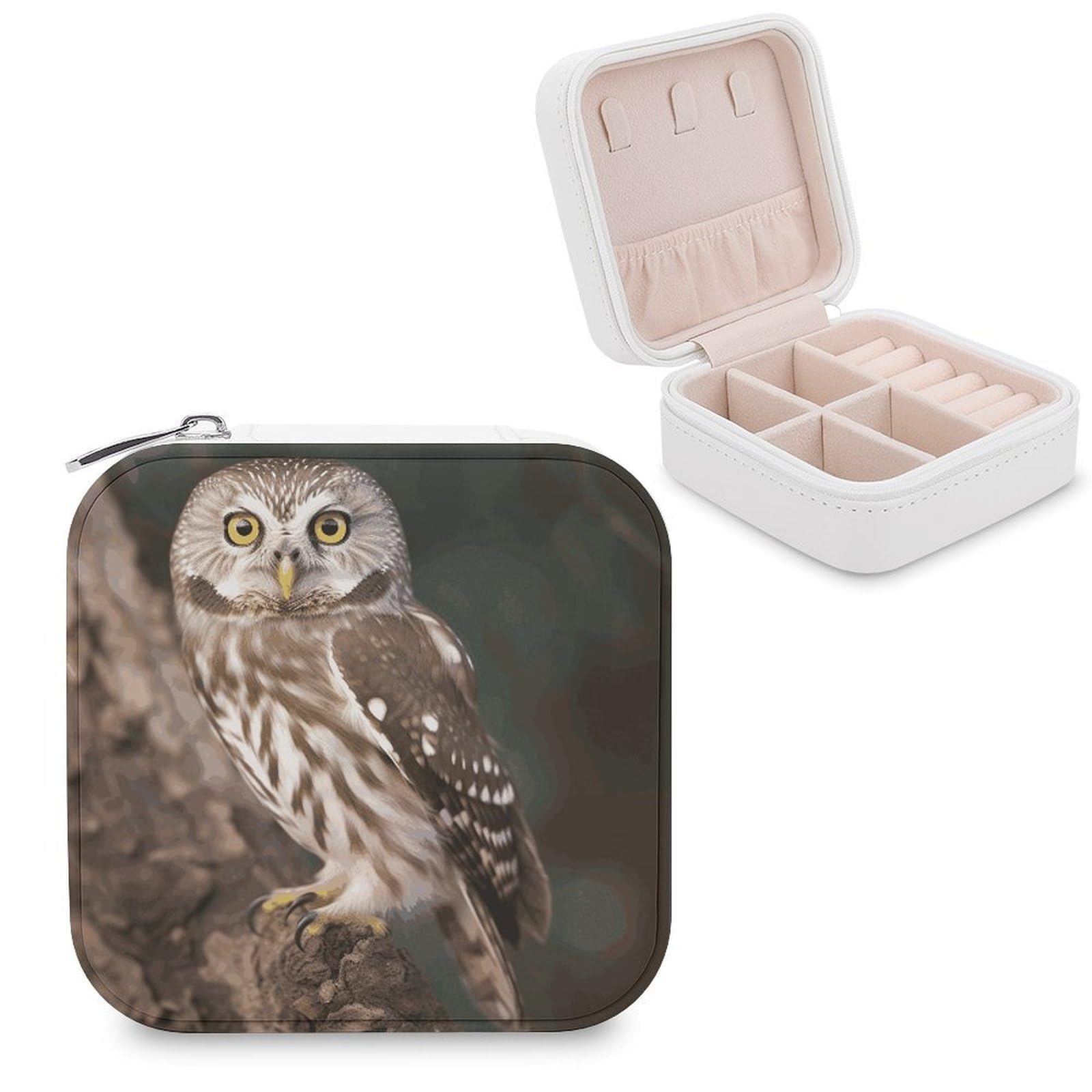 JTREHY Travel Wildlife Animal Owl Jewelry Case Portable Display Storage Box PU Leather Mini Jewelry Travel Case Personalized Travel Jewelry Organizer Small Jewelry Box for Women