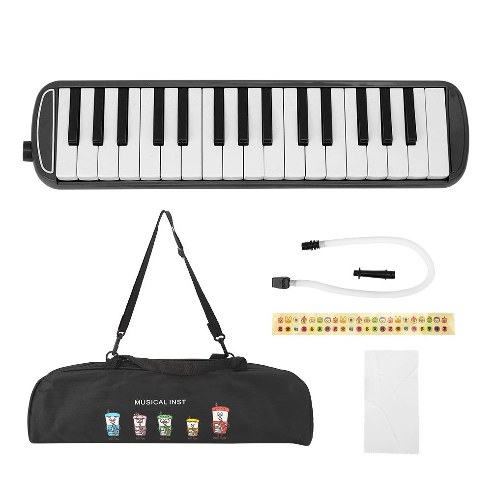 Mélodica à long tube de 32 touches de style piano Melodica avec sac de transport pour enfants débutants adultes cadeau(Noir)