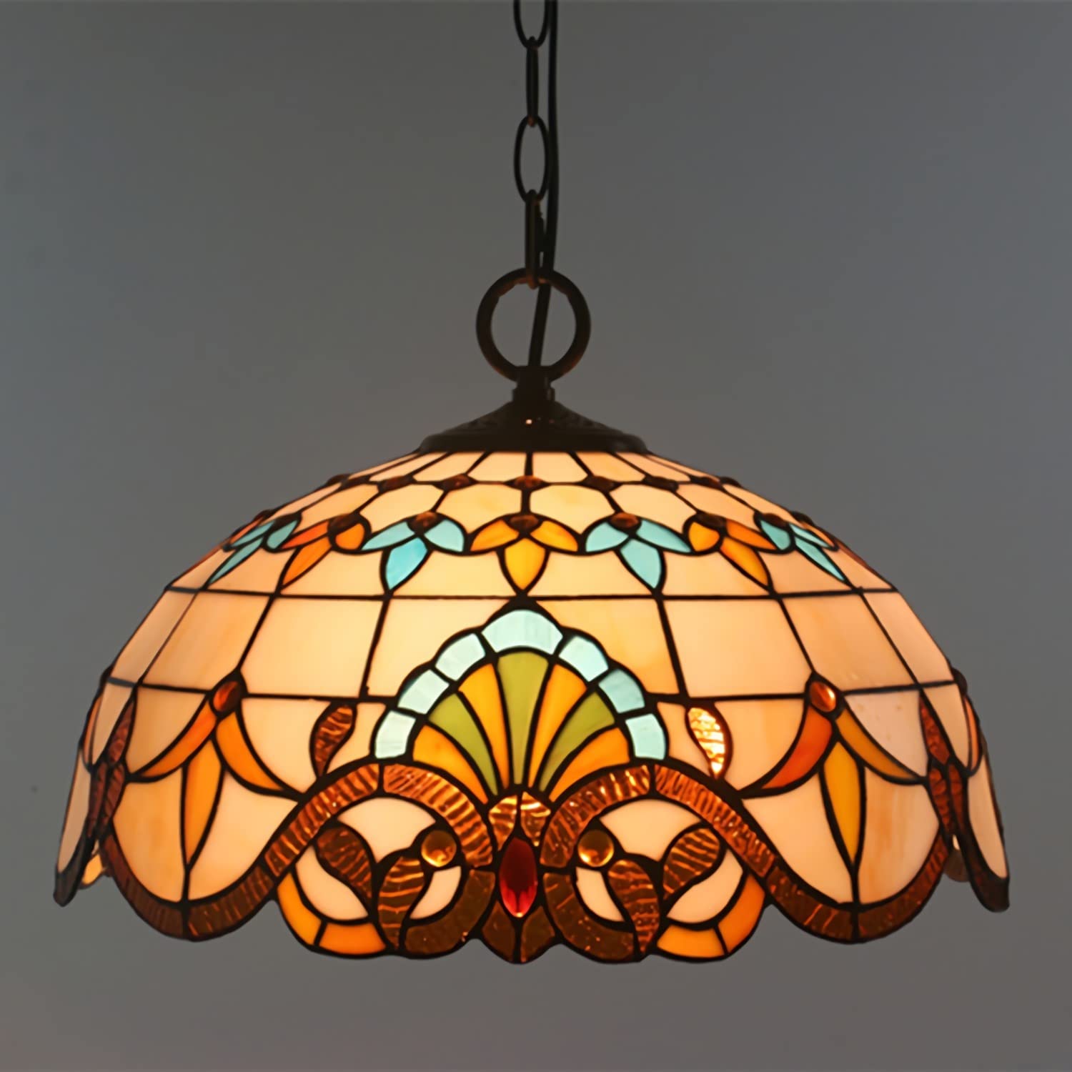 YNIYUJKL Tiffany-Style Baroque Chandeliers,Vintage Stained Glass E27 Pendant Light Fixtures For Living Room Bedroom Dining Room Hallway,40Cm-30Cmb (40Cm),40cm