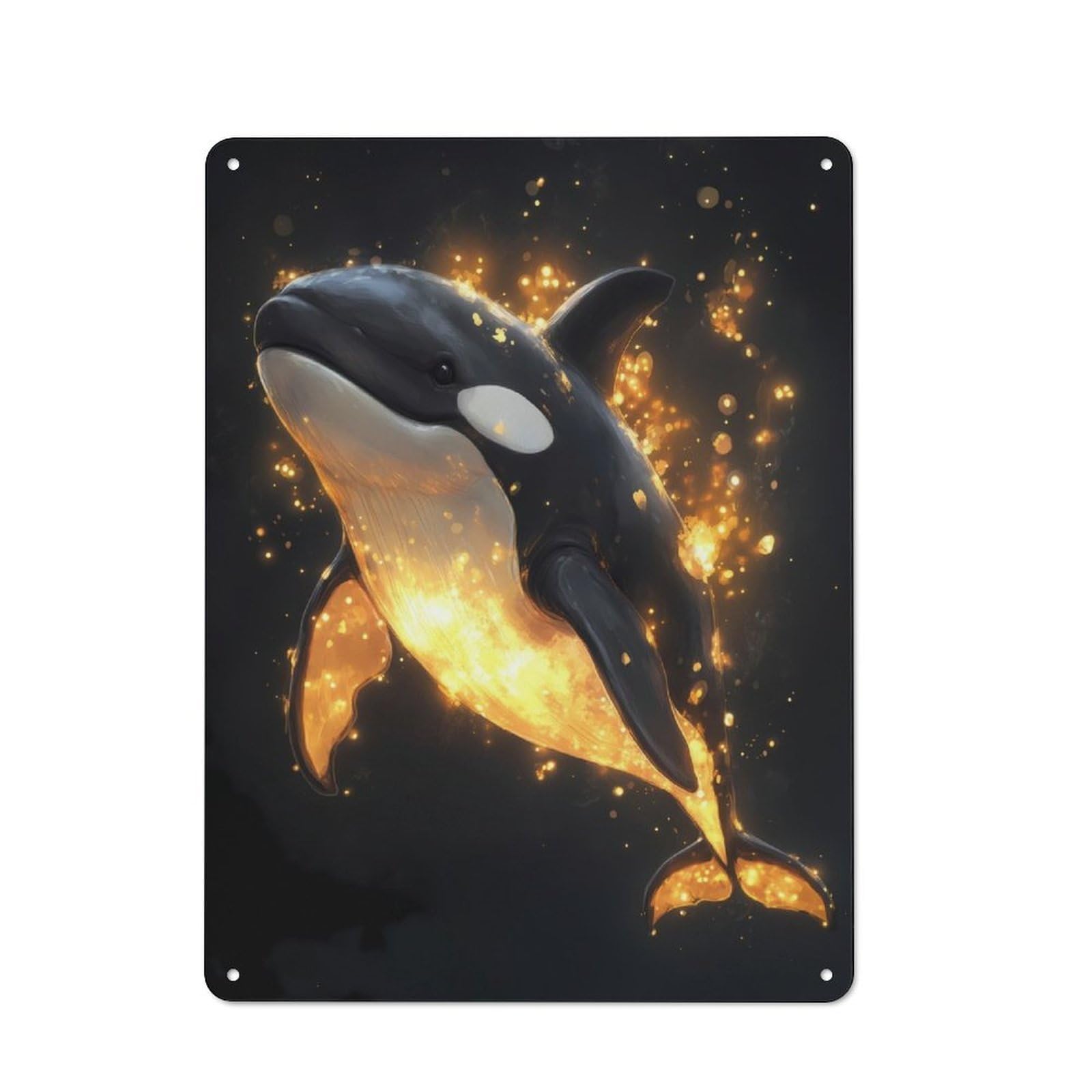 Junmoney Orca In Golden Light Tin Wall Plaque 40X30cm With For Guest Room Or Hallway, For Hallway Wall Decor Fans