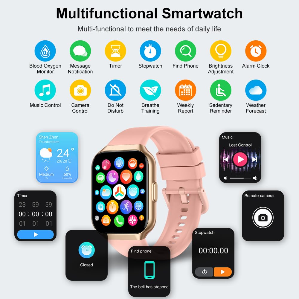 Hendari Smartwatch Uomo Donna, 1.96" Orologio Smartwatch con Effettua/Risposta Chiamate, 140+Modalità Sportive Impermeabile IP68, Smart Watch con Monitoraggio del SpO2/Sonno/Contapassi per IOS/Android