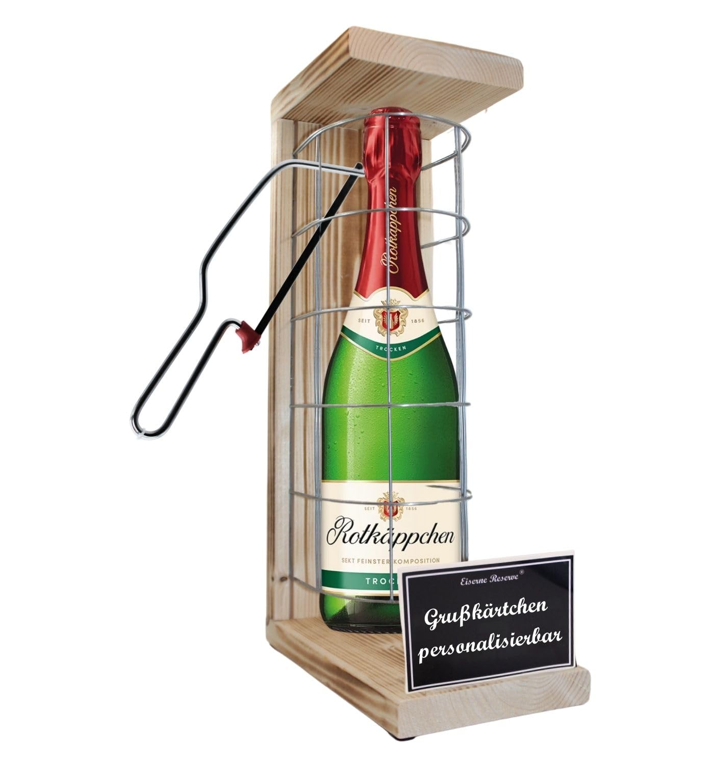 Personalisierte Geschenke für Männer Frauen Geschenkidee - Eiserne Reserve Gitterkäfig Rotkäppchen Sekt (1 x 0.75 l) incl. Notsäge - Papa Mama Geburtstag Hochzeit