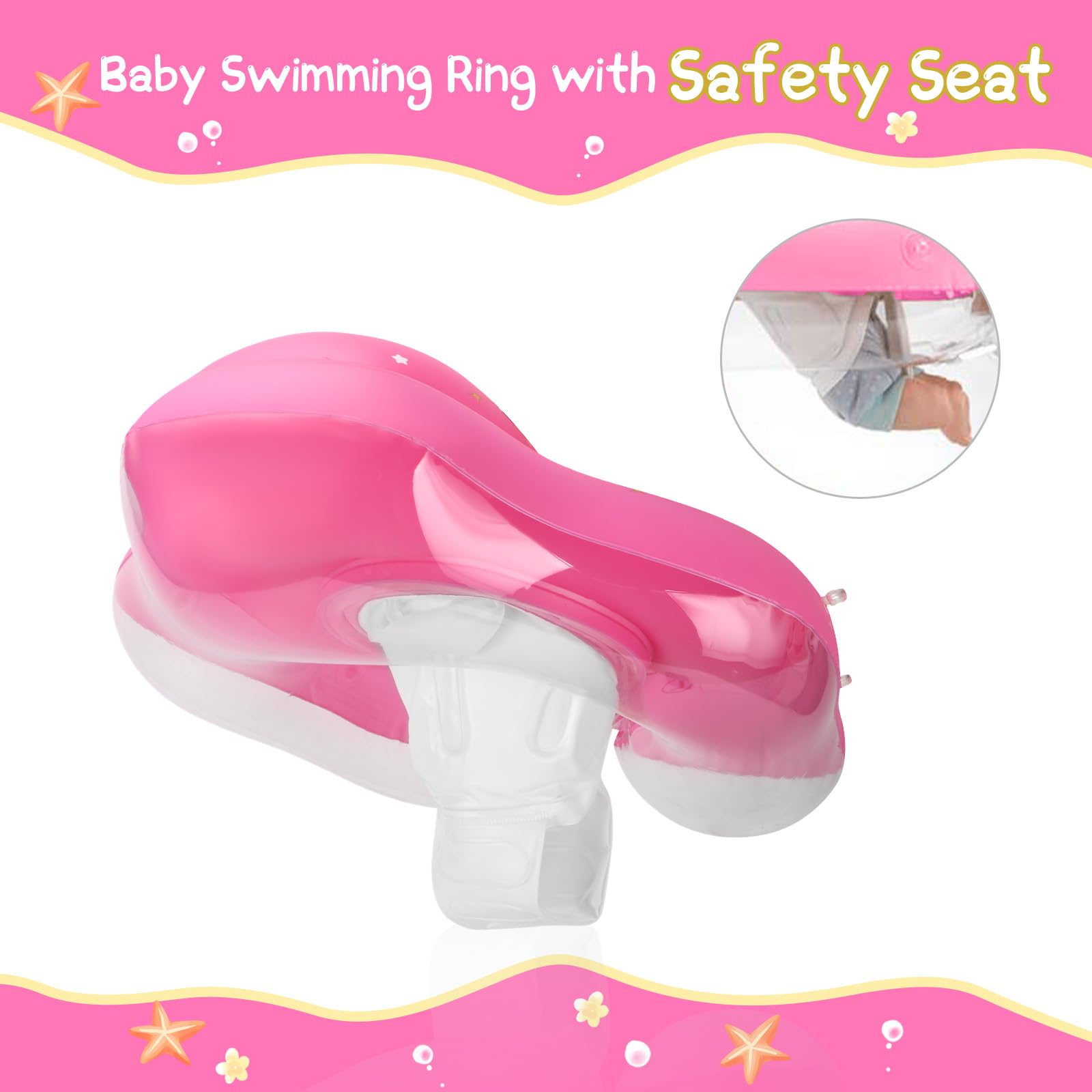 WYRIAZA Salvagente Bambini 1-3 anni, Salvagente Neonato con Parasole, Ciambella Neonato Mare, Baby Pool Float 3-36 mesi con Sedile, Doppio Airbag