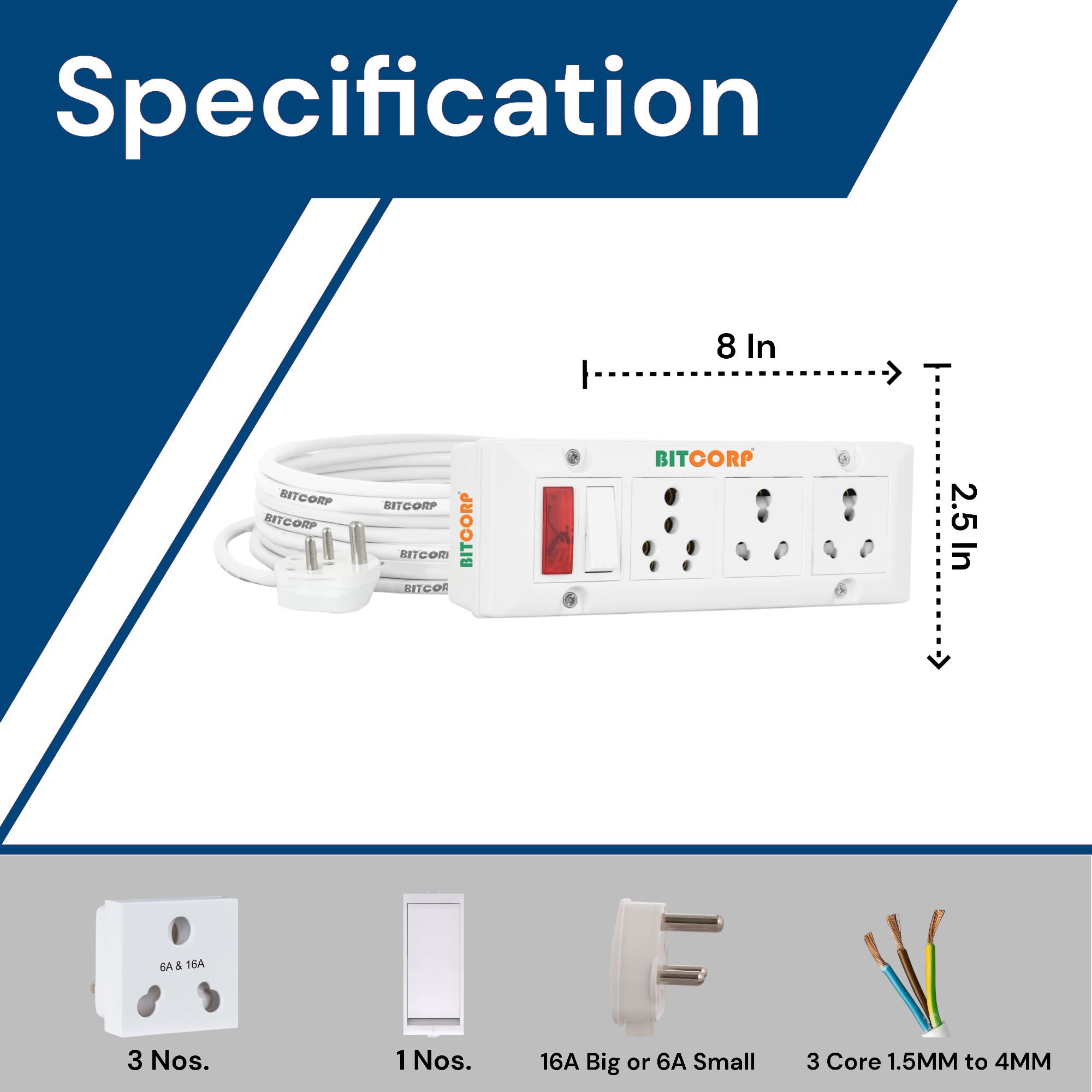 BITCORP 16A Power Extension Board with Switches -3 BITCORP 16A Power Extension Board with Switches -3