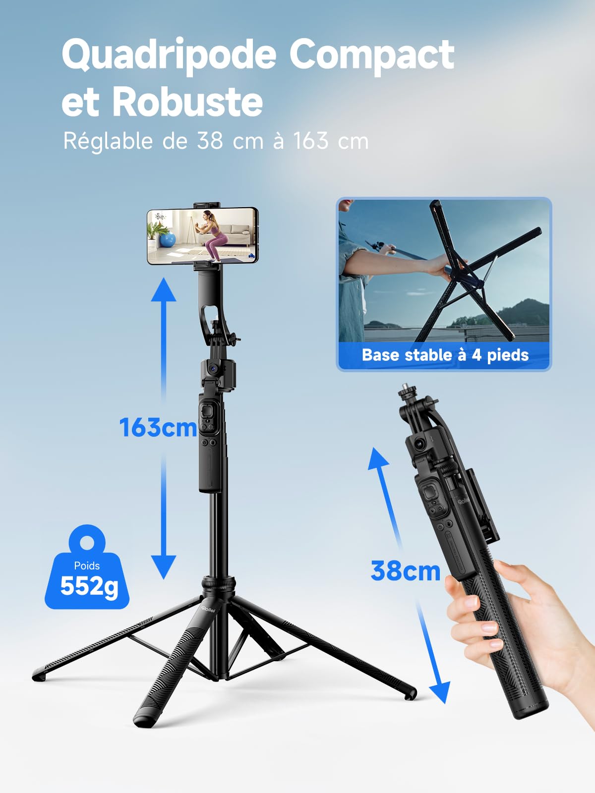 Trepied Suivi Automatique, Rollei Stabilisateur & Perche Selfie Smartphone