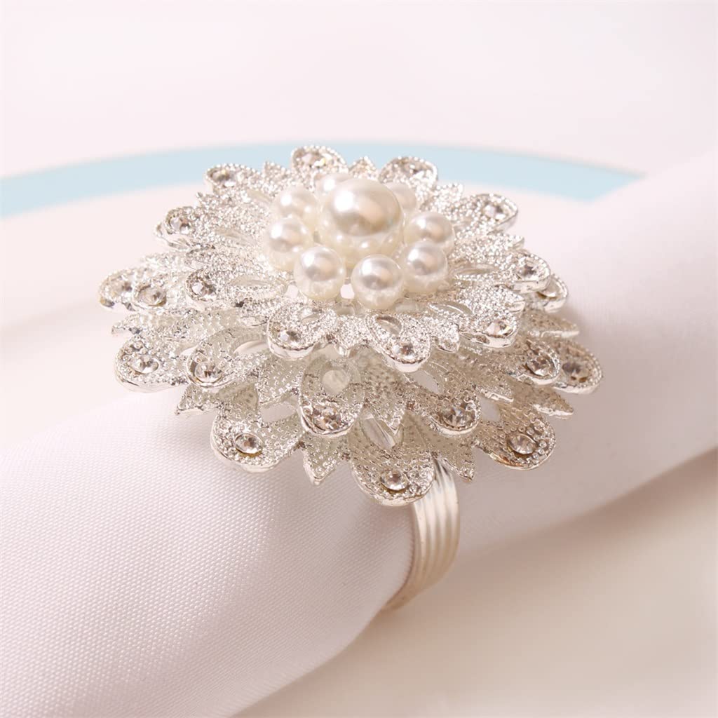 12 Hochzeit Neue Perle Serviettenschnallen Serviettenringe Serviettenringe (Silber Einheitsgröße)