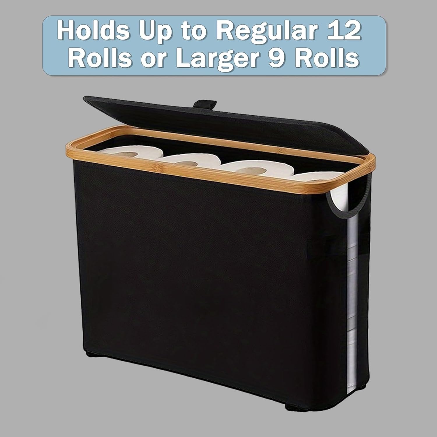 YOXIER Toilet Paper Storage Basket with Lid,Toilet Paper Organizer for Bathroom, Bamboo Toilet Paper Storage Holder Stand Free Standing with Handle, Enclosed Toilet Paper Tissue Storage Bin Container