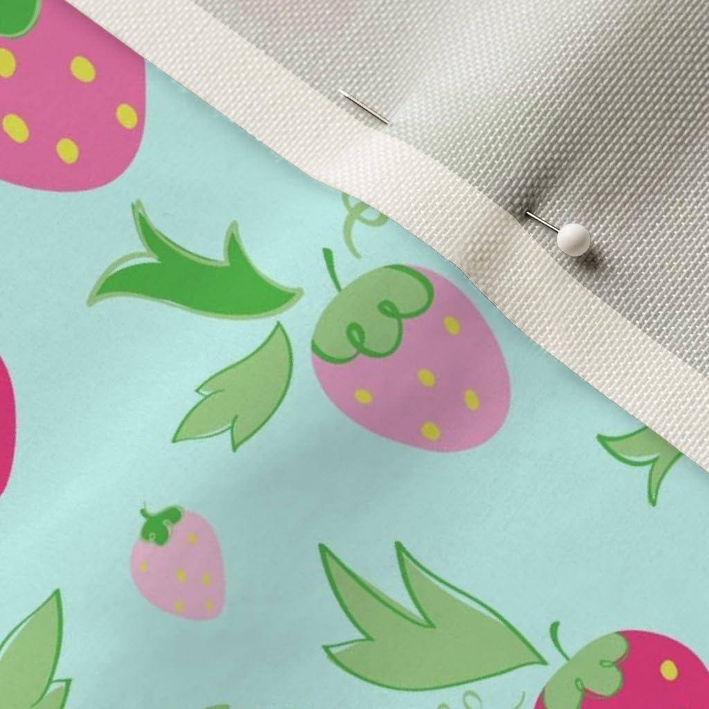 Spoonflower Fabric - Strawberries Mint Strawberry Green Berry Pink Cream Magenta Fruit Printed on Upholstery Velvet Fabric Fat Quarter - Upholstery Home Decor Bottomweight Apparel