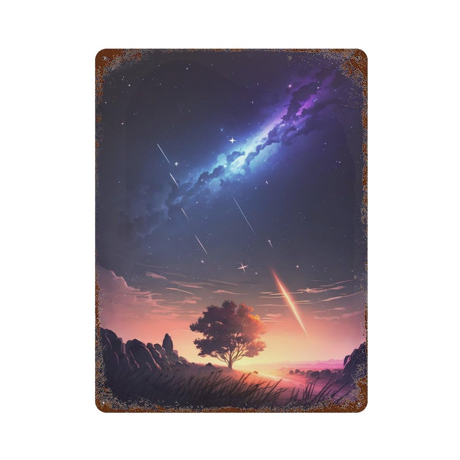 Meteor Showers Landscape Decorative Tin Sign 15.7"x11.8", Industrial Home Decor for Garage, Pub Or Kitchen