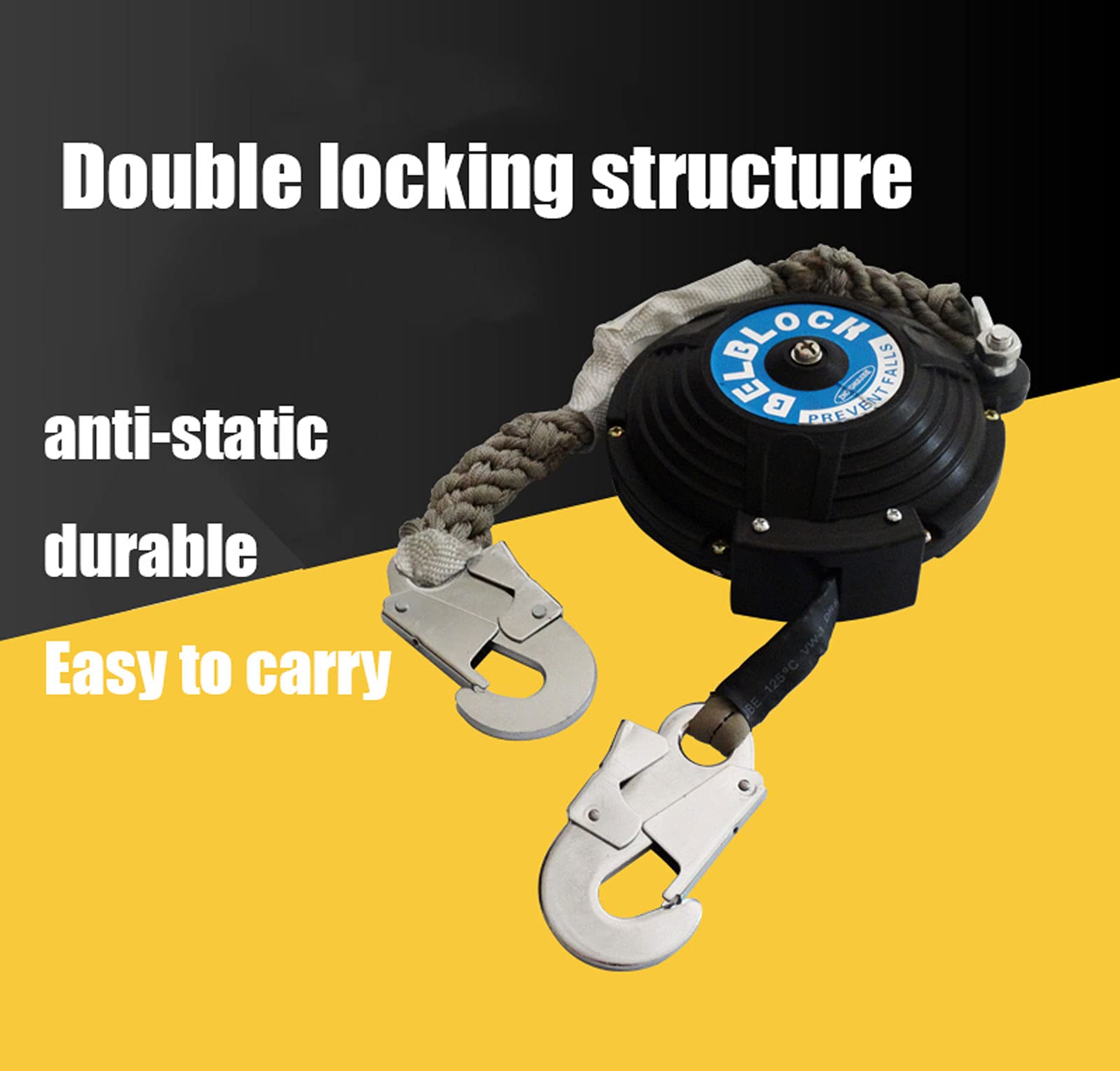 Dispositivo Anticaídas Retráctil de Cable, Arnes de Seguridad Anticaídas Retráctil con Gancho y Cincha de Dyneema, 5-20m, Equipo de Protección Personal para Andamio Construcción a Gran Altitud