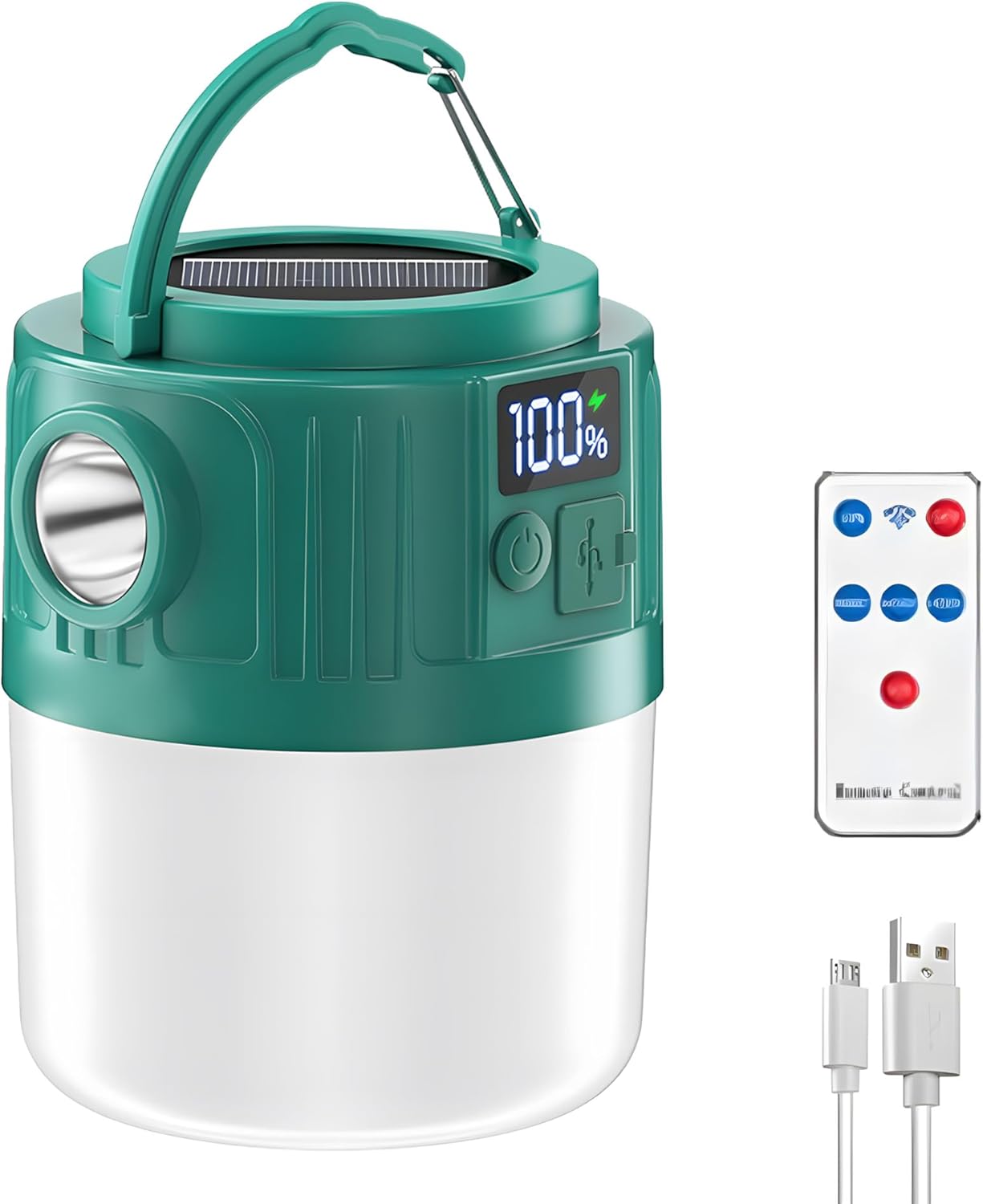 1200-3600mAH Lantern LED Solar Lamp, 5 Modes Rechargeable Tent Camping Light, Remote Control Waterproof Outdoor Portable Lantern Torch for Hiking, Camping, Home, Patio, Yard, Gazebo (Green 2400mAH)