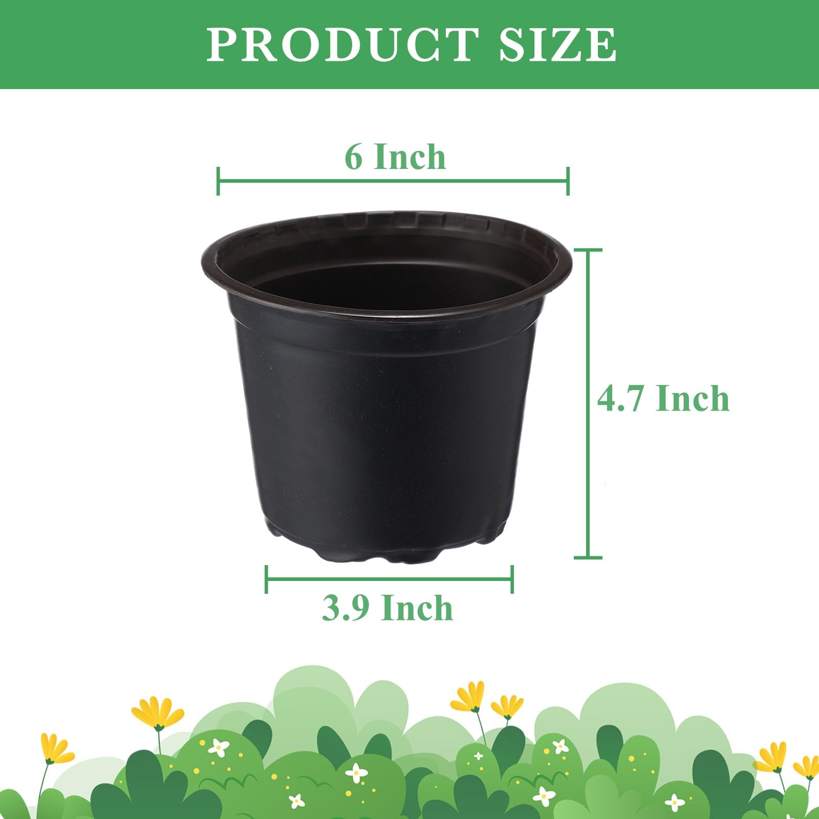 Hushee Lot de 1 500 pots de semis en plastique de 15,2 cm avec trous de drainage – Jardinières pour le démarrage des semis, la transplantation de fleurs d'intérieur et d'extérieur (noir)