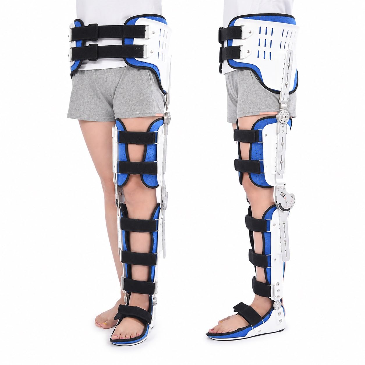 Genérico Ortesis Ajustable de Cadera, Rodilla, Tobillo y pie HKAFO Soporte para Pierna para rehabilitación postoperatoria Estabilidad Muslo Rodilla Tobillo Correa Fija Estabilizador de articulaci
