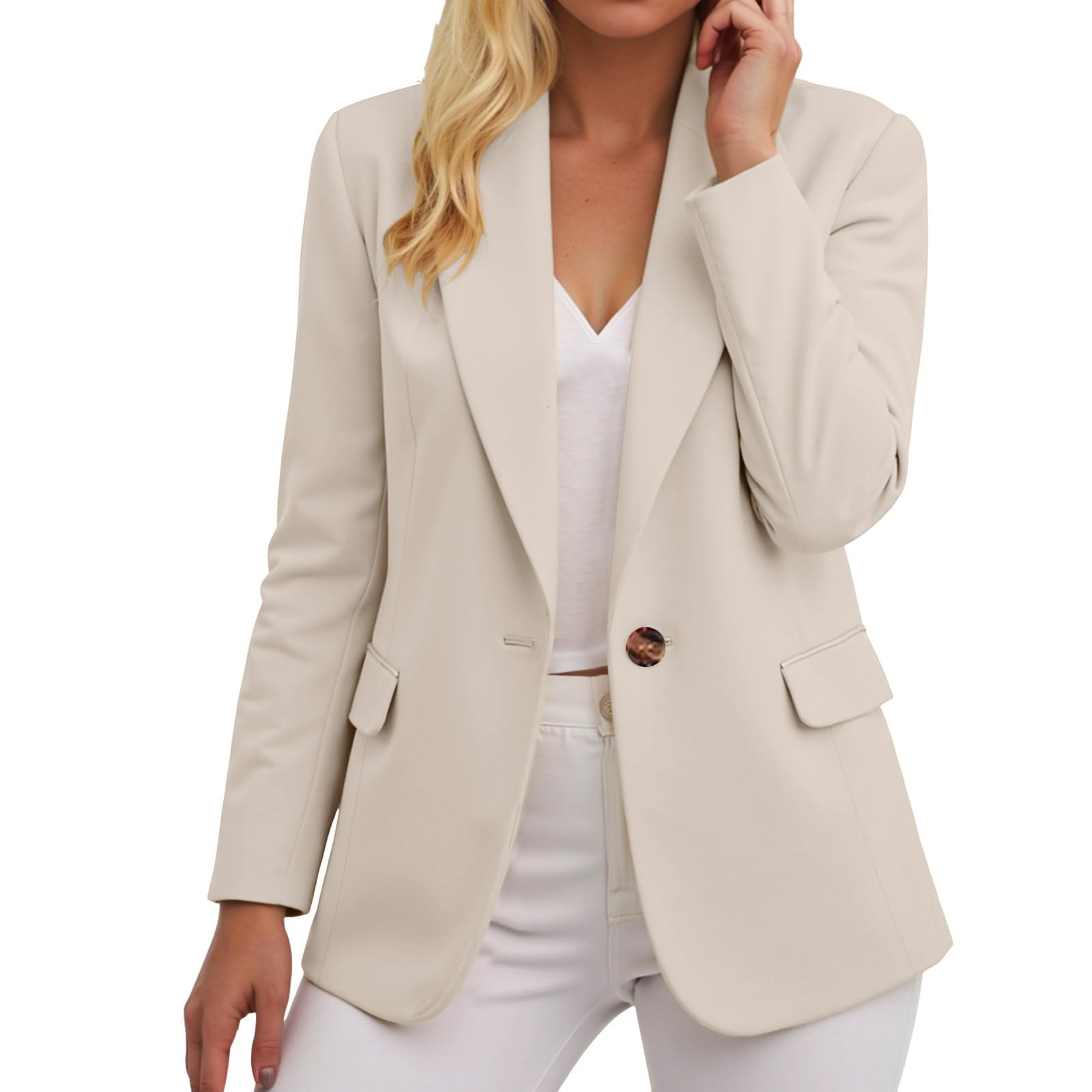 Blazer Casuales Mujer Manga Larga Solapa Ligeros Botones Fina Chaqueta Mujer Entretiempo Trabajo Elegante Blazer Slim Fit Frente Abierto Manga Larga Trabajo Oficina Boda Invitada Blazer Chaqueta