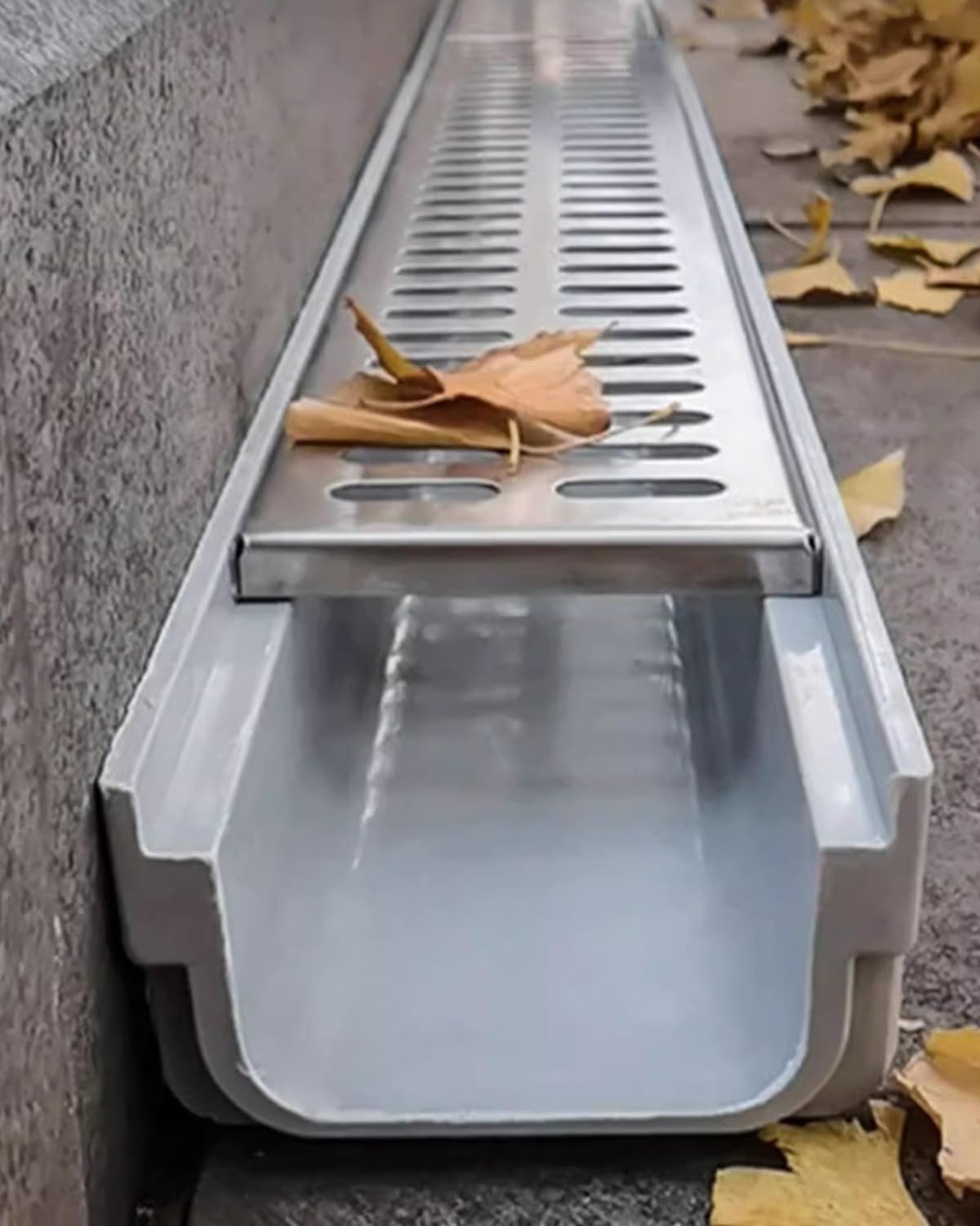 Channel Drain Kit for Concrete, Heavy Duty Metal Trench Drain System, Driveway/Garage/Yard/Patio Drain and Grates, Easy Installation(Size:15x10cm(6"x4"))