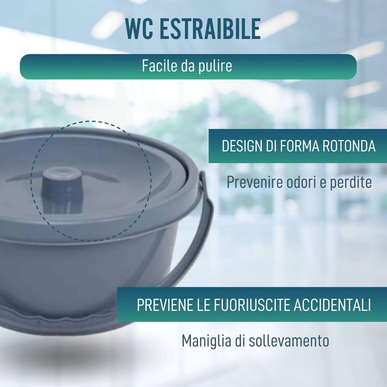OrtoPrime Sedia da Doccia con Ruote e Piedini Pieghevoli - 3 in 1 - Sedia con WC Integrato e Bidet - Portatile per Anziani - Geriatrica